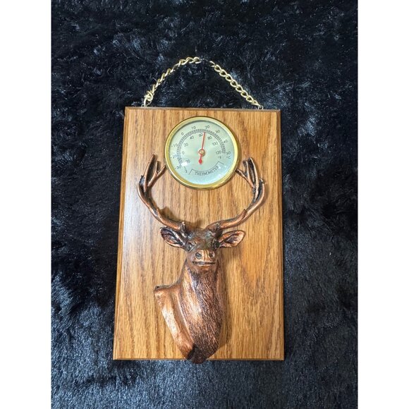 Vintage Wall-Mounted Deer Thermometer With Gold Chain